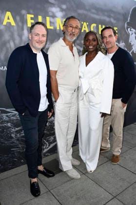 Martin Stange, Ercan Durmaz, Nikeata Thompson, and Sönke Möhring at the opening reception for the 2026 UFA Film Nights on the rooftop terrace of the Bertelsmann Berlin office, August 26, 2026 Foto:xN.xKubelkax xFuturexImagex ufa_6750