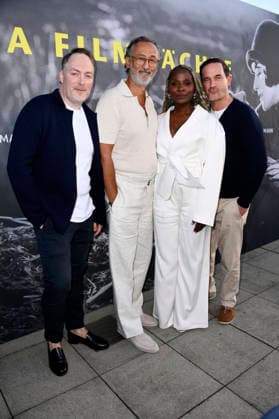 Martin Stange, Ercan Durmaz, Nikeata Thompson, and Sönke Möhring at the opening reception for the 2026 UFA Film Nights on the rooftop terrace of the Bertelsmann Berlin office, August 26, 2026 Foto:xN.xKubelkax xFuturexImagex ufa_6751