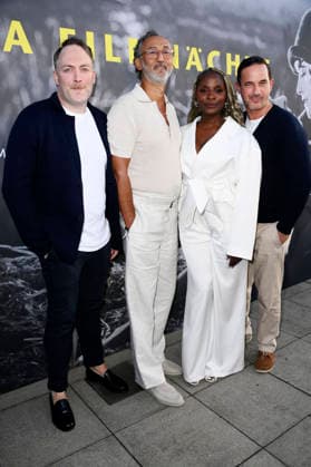 Martin Stange, Ercan Durmaz, Nikeata Thompson, and Sönke Möhring at the opening reception for the 2026 UFA Film Nights on the rooftop terrace of the Bertelsmann Berlin office, August 26, 2026 Foto:xN.xKubelkax xFuturexImagex ufa_6752