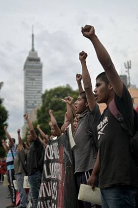 Families march in Mexico City ahead of 12th anniversary of Ayotzinapa disappearances MEXICO CITY, MEXICO AUGUST 26, 2026: Relatives of the 43 missing students from the Ayotzinapa Rural Teachers™ College, joined by students and activists, march from the Angel of Independence toward the Hemiciclo a Benito Juarez in Mexico City on August 26, 2026. The demonstration, held as part of the 143 Accion Global por Ayotzinapa y MÃ xico, took place one month before the 12th anniversary of the disappearance of the 43 students in Guerrero in September 2014. Ciudad de MÃ xico Mexico Copyright: x xAlbertoxRoax xJNAxPressx