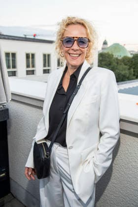 ABB FILM NIGHT: Katja Riemann attends the opening reception for the 2026 UFA Film Nights on the rooftop terrace of Bertelsmann Repraesentanz on August 26, 2026, in Berlin, Germany