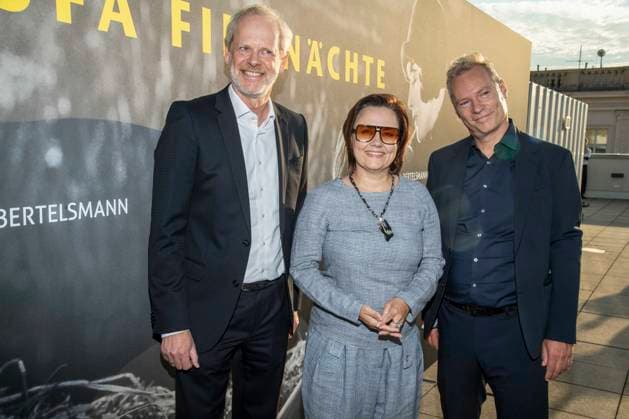ABB FILM NIGHT: Michelle Muentefering and her companion attended the opening reception for the 2026 UFA Film Nights on the rooftop terrace of Bertelsmann Repraesentanz on August 26, 2026, in Berlin, Germany