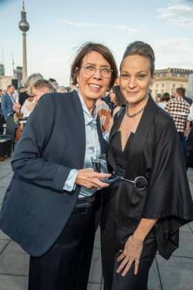 ABB FILM NIGHT: Helen Mueller and Jeanette Hain attend the opening reception for the 2026 UFA Film Nights on the rooftop terrace of Bertelsmann Repraesentanz on August 26, 2026, in Berlin, Germany