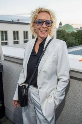 ABB FILM NIGHT: Katja Riemann attends the opening reception for the 2026 UFA Film Nights on the rooftop terrace of Bertelsmann Repraesentanz on August 26, 2026, in Berlin, Germany
