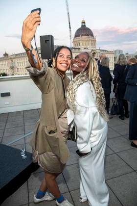 ABB FILM NIGHT: Jane Chirwa and Nikeata Thompson attend the opening reception for the 2026 UFA Film Nights on the rooftop terrace of Bertelsmann Repraesentanz on August 26, 2026, in Berlin, Germany