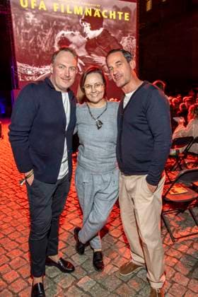 ABB FILM NIGHT: Martin Stange, Michelle Muenteferin, and Soenke Moehring attended the opening reception for the 2026 UFA Film Nights on the rooftop terrace of Bertelsmann Repraesentanz on August 26, 2026, in Berlin, Germany