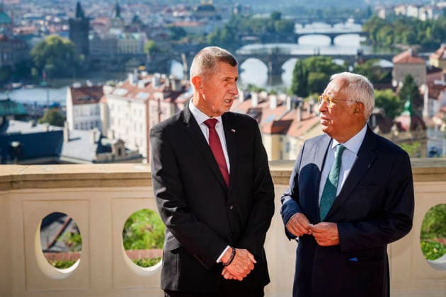 Czech Prime Minister Andrej Babis, left, received the President of the European Council Antonio Costa, in Prague, Czech Republic, on August 27, 2026. (CTKxPhoto VitxSimanek) CTKPhotoP2026082702723  CTKPhotoP2026082702723
