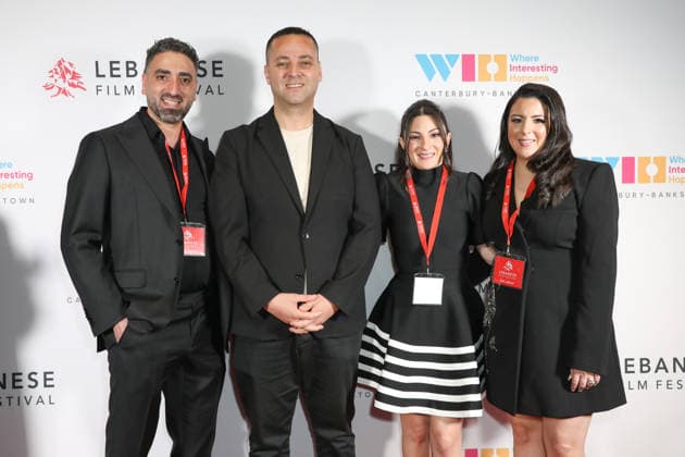 August 27, 2026: Festival Founders CAMILLE LATTOUF (L), JESSICA ZEAIT (2nd R), .JULIA LATTOUF (R) and Mayor of Canterbury Bankstown BILAL EL-HAYEK (2nd L) attend the Lebanese Film Festival Australia 2026 Opening Night at the Bryan Brown Theatre on August 27, 2026 in Sydney, NSW Australia  - ZUMAa155 20260827_aaa_a155_038 Copyright: xChristopherxKhouryx