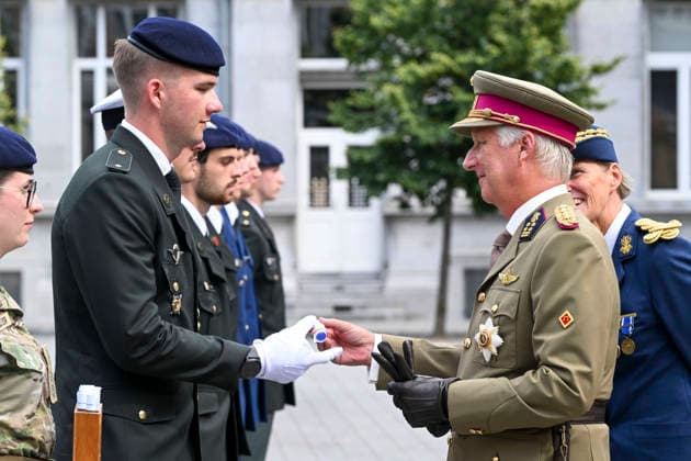 Prince Gabriel - Royal Military School Brussels, 27 08 2026 : Belgian Royals attend the graduation ceremony of the graduating officer cadets of the Royal Military School. The graduates of the 176th Polytechnic Class, the 162nd Social and Military Sciences Class, to which His Royal Highness Prince Gabriel belongs, and various classes of the Special Division, are honoured during the ceremony. Pix : Prince Gabriel , King Philippe . Credit : Peter De Smedt CC . Brussels Belgium  Copyright: xContentxCurationx PeterxDexSmedtx xCCx