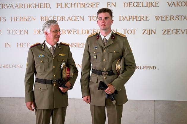 Prince Gabriel - Royal Military School Brussels, 27 08 2026 : Belgian Royals attend the graduation ceremony of the graduating officer cadets of the Royal Military School. The graduates of the 176th Polytechnic Class, the 162nd Social and Military Sciences Class, to which His Royal Highness Prince Gabriel belongs, and various classes of the Special Division, are honoured during the ceremony. Pix : King Philippe , Prince Gabriel . Credit : Peter De Smedt CC . Brussels Belgium  Copyright: xContentxCurationx PeterxDexSmedtx xCCx
