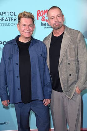 Peter Plate and Ulf Leo Sommer at the musical premiere of *ROMEO JULIA LIEBE IST ALLES* at the Capitol Theater in Düsseldorf on August 27, 2026