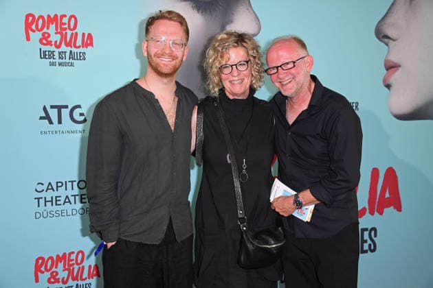 Dieter Falk with his wife Angelika Falk and son Paul Falk at the musical premiere of *ROMEO JULIA: LOVE IS EVERYTHING* at the Capitol Theater in Düsseldorf on August 27, 2026