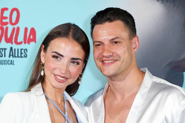 Ekaterina Leonova with her boyfriend Ilya Viarmenich at the musical premiere of *ROMEO JULIA: LOVE IS EVERYTHING* at the Capitol Theater in Düsseldorf on August 27, 2026