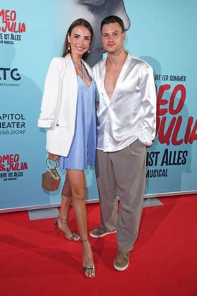 Ekaterina Leonova with her boyfriend Ilya Viarmenich at the musical premiere of *ROMEO JULIA: LOVE IS EVERYTHING* at the Capitol Theater in Düsseldorf on August 27, 2026