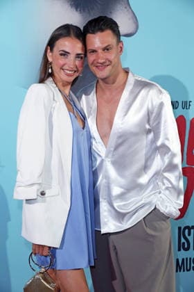 Ekaterina Leonova with her boyfriend Ilya Viarmenich at the musical premiere of *ROMEO JULIA: LOVE IS EVERYTHING* at the Capitol Theater in Düsseldorf on August 27, 2026