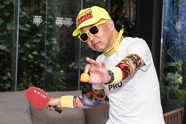 August 27, 2026, Bronx, New York, USA: Kazuyuki Yokoyama aka Kaz The Kazmanian Devil plays an exhibition game of table tennis with elite big tennis players and guests during Game. Set. Spin event ahead of US Open Championship at Park Terrace Hotel in New York, NY on August 27, 2026. He was joined by Belinda Bencic, Tomas Martin Etcheverry, Martin Damm and Giovanni Mpetshi Perricard Bronx USA - ZUMAr339 20260827_znp_r339_002 Copyright: xLevxRadinx