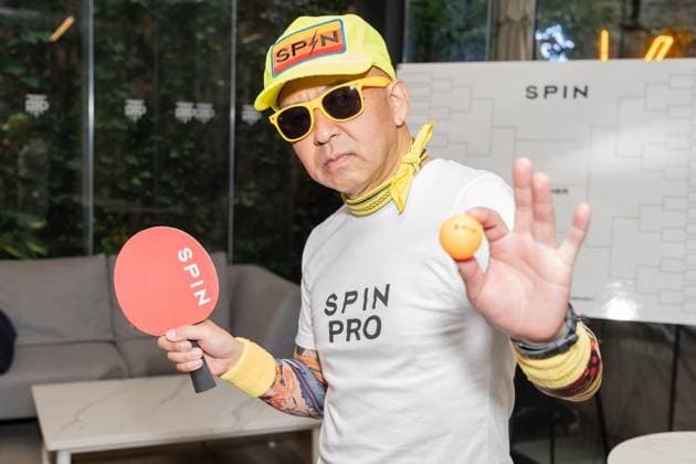 August 27, 2026, Bronx, New York, USA: Kazuyuki Yokoyama aka Kaz The Kazmanian Devil plays an exhibition game of table tennis with elite big tennis players and guests during Game. Set. Spin event ahead of US Open Championship at Park Terrace Hotel in New York, NY on August 27, 2026. He was joined by Belinda Bencic, Tomas Martin Etcheverry, Martin Damm and Giovanni Mpetshi Perricard Bronx USA - ZUMAr339 20260827_znp_r339_005 Copyright: xLevxRadinx