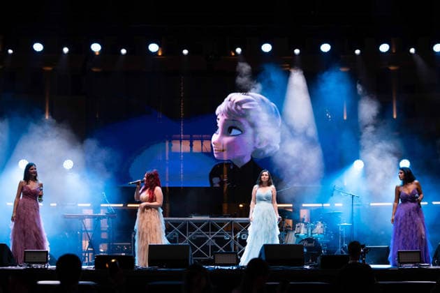 August 27, 2026, Salerno, Italy: Marika Infante, Stefania Balestrieri, Emanuela Balestrieri and Mery Carraturo (from left to right) from Four Ladies (emerging artists) perform live at Piazza della LibertÃ during the Salerno Pitti Pizza and Friends 2026. Pitti Pizza & Friends is an event held in Salerno from August 25 to 30, 2026, combining gastronomic culture with live shows and music. Salerno Italy - ZUMAs197 20260827_aaa_s197_094 Copyright: xAndreaxGulx