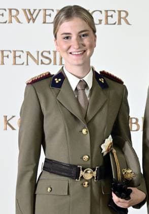 Crown Princess Elisabeth poses for the photographer during the graduation ceremony for cadets at the Royal Military Academy (RMA), in Brussels, on Friday 28 August 2026. Graduates of the 176th Polytechnic Class, the 162nd Class in Social and Military Sciences to which the Prince belongs and various classes of the Special Division are honored during the ceremony.  ERICxLALMAND 184538537