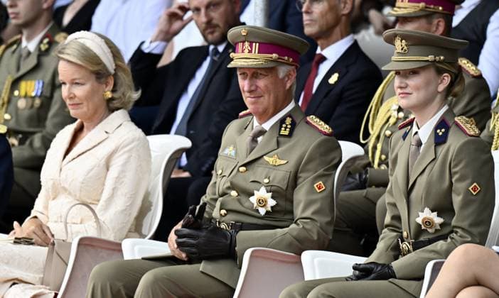 Queen Mathilde of Belgium; King Philippe - Filip of Belgium; Crown Princess Elisabeth and +pictured during the graduation ceremony for cadets at the Royal Military Academy (RMA), in Brussels, on Friday 28 August 2026. Graduates of the 176th Polytechnic Class, the 162nd Class in Social and Military Sciences to which the Prince belongs and various classes of the Special Division are honored during the ceremony.  ERICxLALMAND 184537677