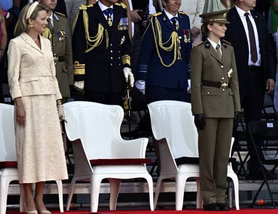 Queen Mathilde of Belgium and Crown Princess Elisabeth are pictured during the graduation ceremony for cadets at the Royal Military Academy (RMA), in Brussels, on Friday 28 August 2026. Graduates of the 176th Polytechnic Class, the 162nd Class in Social and Military Sciences to which the Prince belongs and various classes of the Special Division are honored during the ceremony.  ERICxLALMAND 184537604