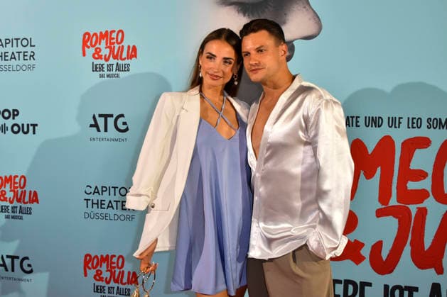 ABB ROMEOJULIA: Ekaterina Leonova and her boyfriend Ilya Viarmenich appeared on the red carpet at the premiere of the musical *Romeo and Juliet: Love Is Everything* at the Capitol Theater on August 27, 2026, in Düsseldorf, North Rhine-Westphalia, Germany