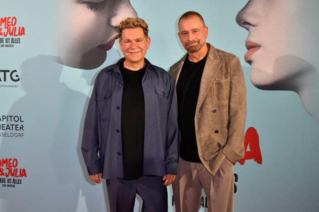 ABB ROMEOJULIA: Peter Plate and his friend Ulf Leo Sommer appeared on the red carpet at the premiere of the musical *Romeo and Juliet: Love Is Everything* at the Capitol Theater on August 27, 2026, in Düsseldorf, North Rhine-Westphalia, Germany