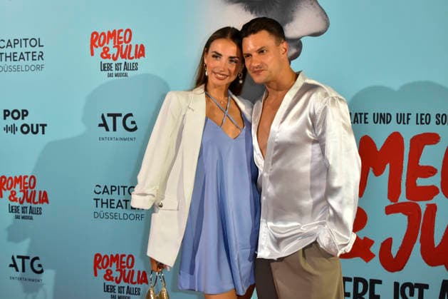 ABB ROMEOJULIA: Ekaterina Leonova and her boyfriend Ilya Viarmenich appeared on the red carpet at the premiere of the musical *Romeo and Juliet: Love Is Everything* at the Capitol Theater on August 27, 2026, in Düsseldorf, North Rhine-Westphalia, Germany