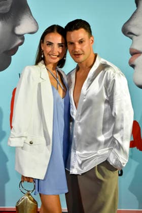 ABB ROMEOJULIA: Ekaterina Leonova and her boyfriend Ilya Viarmenich appeared on the red carpet at the premiere of the musical *Romeo and Juliet: Love Is Everything* at the Capitol Theater on August 27, 2026, in Düsseldorf, North Rhine-Westphalia, Germany