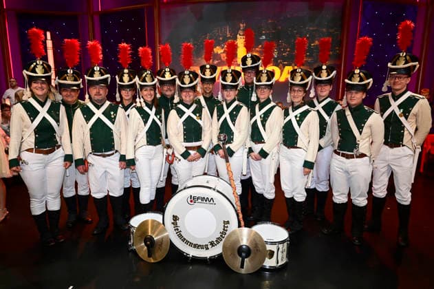 Jeanine Lysette Schwenke and the Radeberg Marching Band during the taping of the MDR talk show Riverboat in Studio 3 at Media City Leipzig, Leipzig, August 28, 2026 Foto:xM.xWehnertx xFuturexImagex riverboat_6801