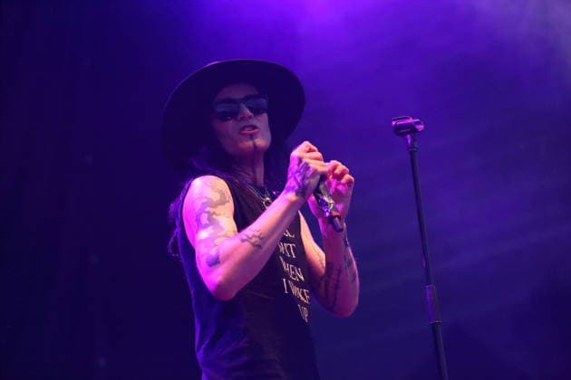 Matteo vDiva Fabbiani of the band Hell Boulevard as the opening act for Mono Inc. at an open-air concert at the Waschhaus in Potsdam, August 28, 2026 Hell Boulevard Concert Potsdam