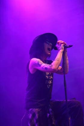 Matteo vDiva Fabbiani of the band Hell Boulevard as the opening act for Mono Inc. at an open-air concert at the Waschhaus in Potsdam, August 28, 2026 Hell Boulevard Concert Potsdam
