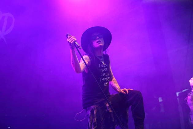Matteo vDiva Fabbiani of the band Hell Boulevard as the opening act for Mono Inc. at an open-air concert at the Waschhaus in Potsdam, August 28, 2026 Hell Boulevard Concert Potsdam