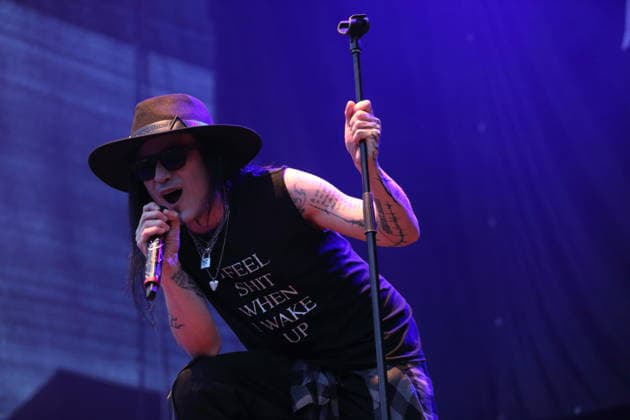 Matteo vDiva Fabbiani of the band Hell Boulevard as the opening act for Mono Inc. at an open-air concert at the Waschhaus in Potsdam, August 28, 2026 Hell Boulevard Concert Potsdam