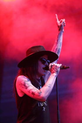 Matteo vDiva Fabbiani of the band Hell Boulevard as the opening act for Mono Inc. at an open-air concert at the Waschhaus in Potsdam, August 28, 2026 Hell Boulevard Concert Potsdam
