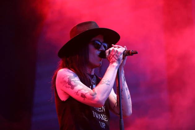 Matteo vDiva Fabbiani of the band Hell Boulevard as the opening act for Mono Inc. at an open-air concert at the Waschhaus in Potsdam, August 28, 2026 Hell Boulevard Concert Potsdam