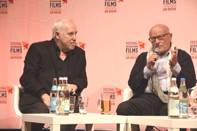 Film Discussion: Return to Montauk ; Dr. Michael Goetz, Film Festival Director; Volker Schlöndorff, Director; Ludwigshafen Film Festival Honorary Award Recipient; Ludwigshafen, August 28, 2026, on the banks of the Rhine; 22nd German Film Festival 2026; Photo