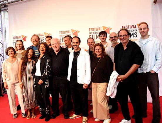 Film: Explosive Mixture (Tatort) Front row, from left: Daniela Goetz, festival director; Davina C. Fox, actress; Ulrike Folkerts, actress; Dr. Michael Goetz