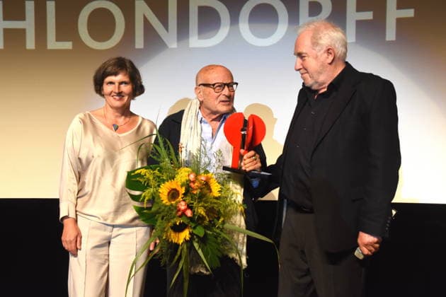 Film Return to Montauk Daniela Goetz, Festival Director; Volker Schlöndorff, Director; Ludwigshafen Film Festival; Dr. Michael Goetz, Honorary Award Recipient; Laudator, Festival Director, Ludwigshafen, August 28, 2026, on the banks of the Rhine, 22nd German Film Festival 2026; Photo: Ludwigshafen