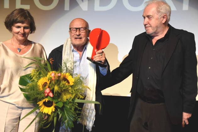 Film Return to Montauk Daniela Goetz, Festival Director; Volker Schlöndorff, Director; Ludwigshafen Film Festival; Dr. Michael Goetz, Honorary Award Recipient; Laudator, Festival Director, Ludwigshafen, August 28, 2026, on the banks of the Rhine, 22nd German Film Festival 2026; Photo: Ludwigshafen