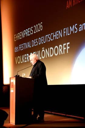 Honorary Award Ceremony for Volker Schlöndorff, Director; Ludwigshafen Film Festival Honorary Award Recipient Dr. Michael Goetz; Laudatory Speaker: Festival Director; Ludwigshafen, August 28, 2026, on the banks of the Rhine; 22nd German Film Festival 2026; Photo: Ludwigshafen