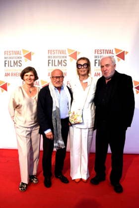 Film: Return to Montauk; Daniela Goetz, Festival Director; Volker Schlöndorff, Director; Cornelia von Maltzahn, Honorary Award Recipient; Dr. Michael Goetz, Festival Director; Ludwigshafen, August 28, 2026, on the banks of the Rhine; 22nd German Film Festival 2026; Photo: Ludwigshafen
