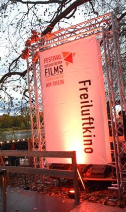 Open-Air Movie Theater Banner, Ludwigshafen, August 28, 2026, on the banks of the Rhine, 22nd German Film Festival 2026, Photo: Ludwigshafen