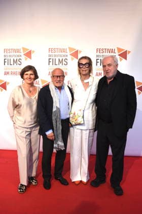 Film: Return to Montauk; Daniela Goetz, Festival Director; Volker Schlöndorff, Director; Cornelia von Maltzahn, Honorary Award Recipient; Dr. Michael Goetz, Festival Director; Ludwigshafen, August 28, 2026, on the banks of the Rhine; 22nd German Film Festival 2026; Photo: Ludwigshafen