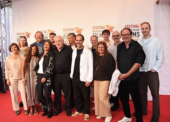 Film: Explosive Mixture (Tatort) Front row, from left: Daniela Goetz, festival director; Davina C. Fox, actress; Ulrike Folkerts, actress; Dr. Michael Goetz,