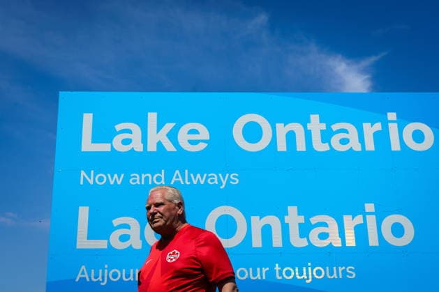 August 29, 2026, Grimsby, On, Canada: Ontario Premier Doug Ford unveils a sign for Lake Ontario at Fifty Point Conservation Area in Grimsby, Ont., on Saturday, Aug. 29, 2026. Grimsby Canada  - ZUMAc35_ 20260829_zaf_c35_033 Copyright: xKeitoxNewmanx