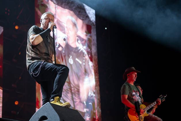 Marko Perkovic Thompson concert in Vukovar, Croatia Marko Perkovic Thompson performs on stage during his concert at Economic Zone in Vukovar, Croatia on August 29, 2026.  MarkoxSeper PIXSELL