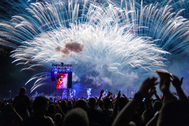 Marko Perkovic Thompson concert in Vukovar, Croatia Fireworks light up the sky during the the Marko Perkovic Thompson concert at Economic Zone in Vukovar, Croatia on August 29, 2026.  MiaxSlafhauzer PIXSELL