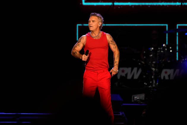 MEO KALORAMA 2026 Robbie Williams performing at Palco Meo on first day of MEO Kalorama, at Parque da Bela Vista, in Lisbon, Portugal, this Friday 28. (Photo: Bruno de Carvalho Brazil Photo Press) Lisboa Parque da Bela Vista Lisboa Portugal Copyright: xBrunoxdexCarvalhox