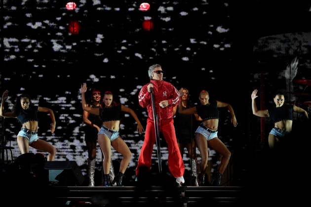 MEO KALORAMA 2026 Robbie Williams performing at Palco Meo on first day of MEO Kalorama, at Parque da Bela Vista, in Lisbon, Portugal, this Friday 28. (Photo: Bruno de Carvalho Brazil Photo Press) Lisboa Parque da Bela Vista Lisboa Portugal Copyright: xBrunoxdexCarvalhox